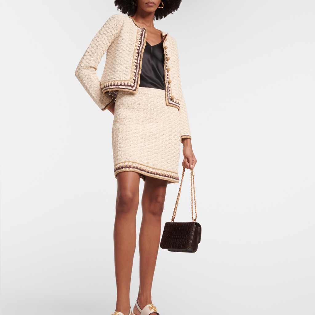 Tory Burch Cream A-Line Skirt With Brown Accents
